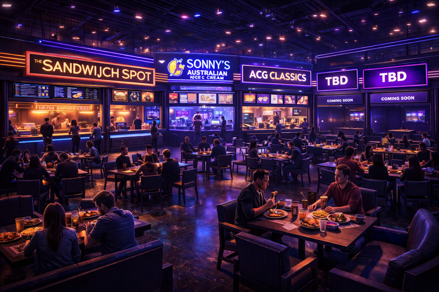 Food court and social gaming area